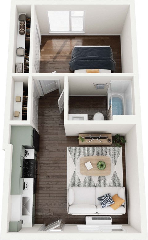 Floor plan for 1 bed, 1 bath, 476 sqft